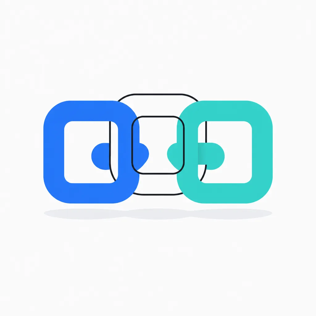 Three chain links joined into one connected chain: a third link joining the two already interlocked